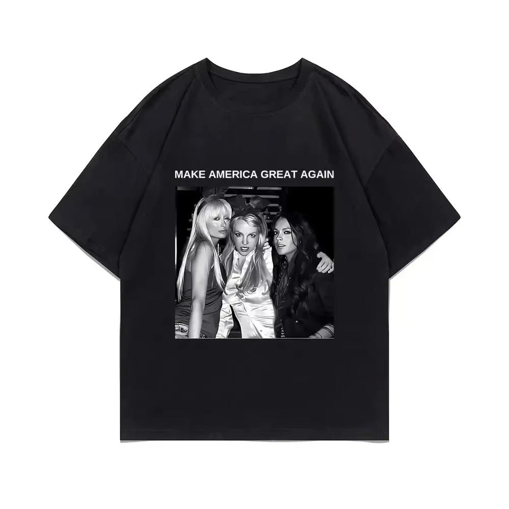 

Spraw Aby Ameryka Znów Była Wielka Paris Hilton Britney Spears Lindsay Lohan Graficzne Tshirty Kobiety Y2k Estetyczne Tshirty 4XL