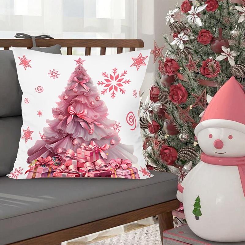 Christmas Pink Throw Pillow Cover Cushion Cover Christmas Decorations for Home 2026 Bedroom Room Navidad Natal Gifts New Year