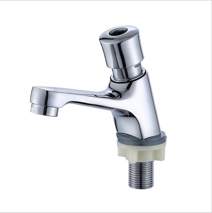 Chrome Self-Closing Push Basin Tap Water Saving Brass Faucet for Hotels for Project Use (Silver,Brass)