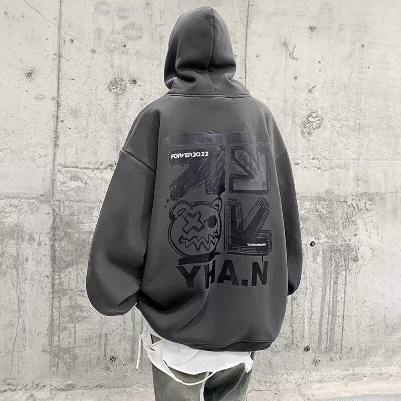 Men's Heavyweight Hooded Sweatshirt - Trendy Autumn/Winter High Street Style, Loose Fit, Velvet Lined.