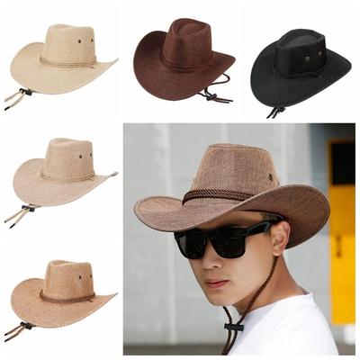 Leinen Sommer Sonnenhut Strandkappe Strand Sonnenschutzkappe Coole Western Cowboyhut Urlaubs