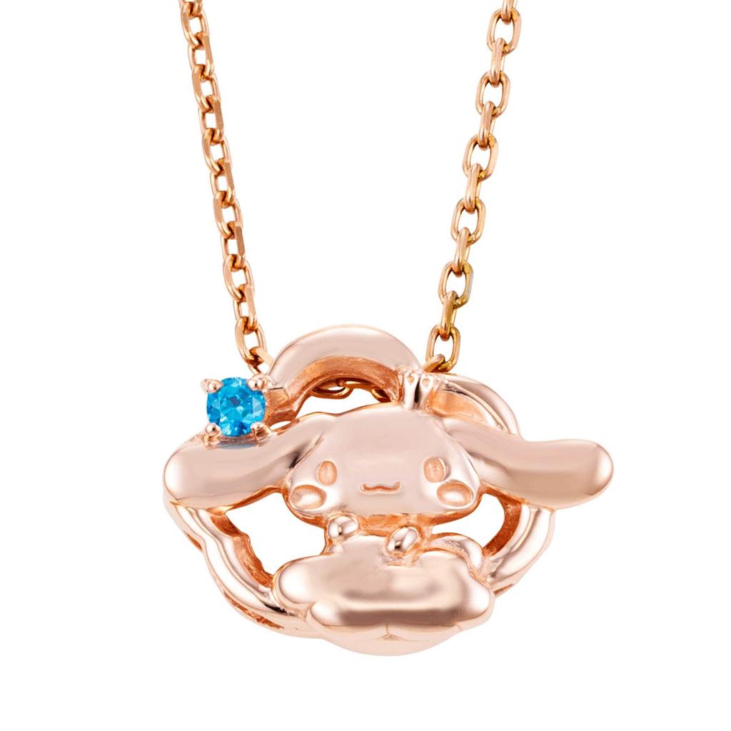 Cinnamoroll Halskette zum 20. Jahrestag, Sanrio-Figuren, Zimtwolke, blauer Stein, 925er Silber, Zirkonia, Roségold-Beschichtung, Originalverpackung enthalten