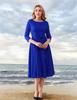 Garden Collar Seven-Sleeve Women's Evening Gown with Wide Hem Skirt - Solid Color Vacation Dress