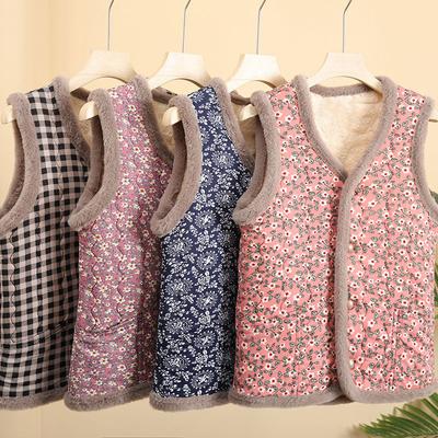 Vest Women's Autumn and Winter Wear Plus Velvet Thick Large Size Grandma Adds Velvet and Floral Patterns Sleeveless Jacket