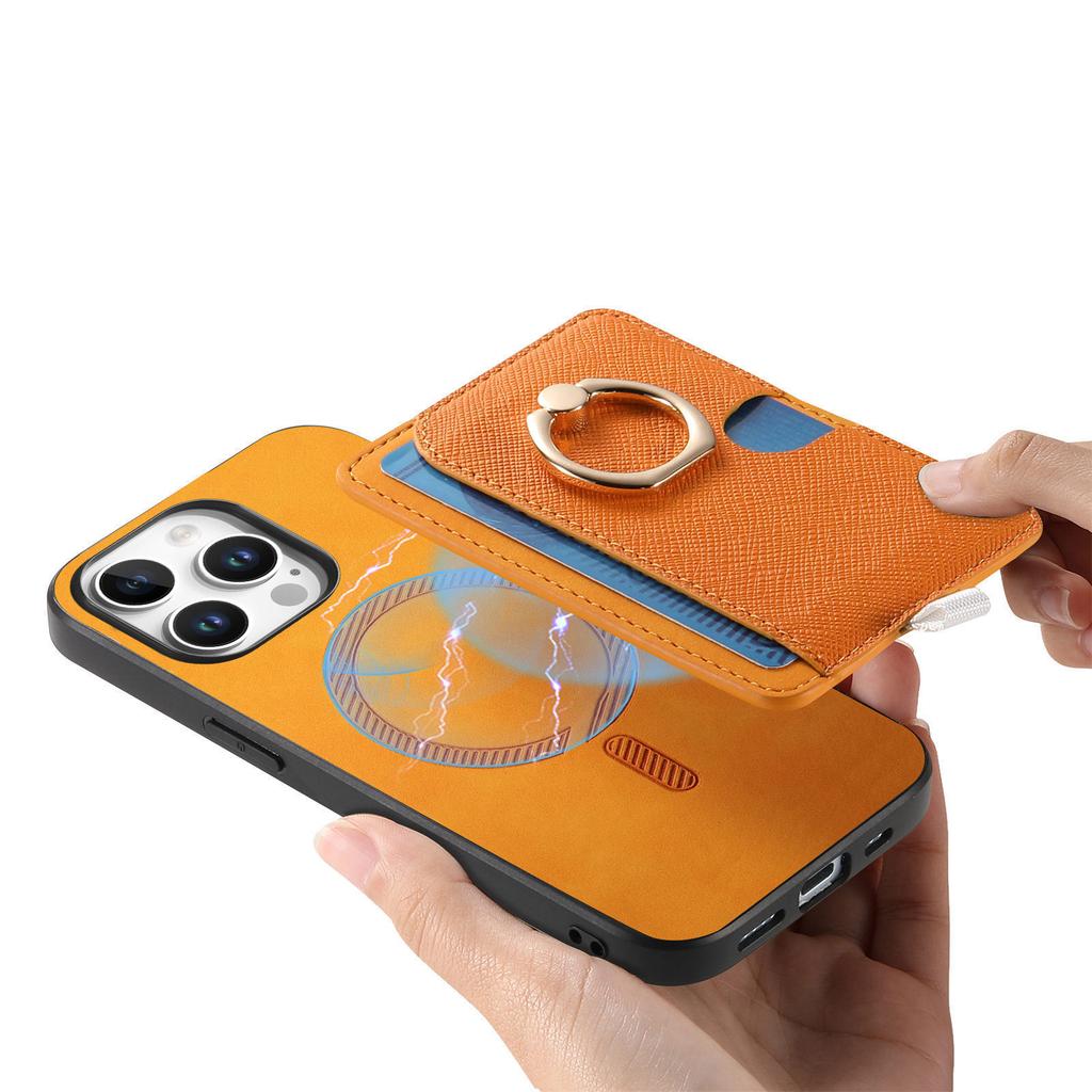 For iPhone 16 Pro Max Case Ring Kickstand Leather+TPU+PC Phone Cover Detachable 2-in-1 Card Holder