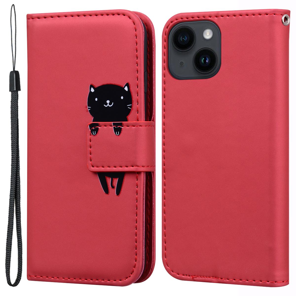 

For iPhone 14 Cell Phone Case Animal Pattern Support Stand Leather Wallet Cover Red