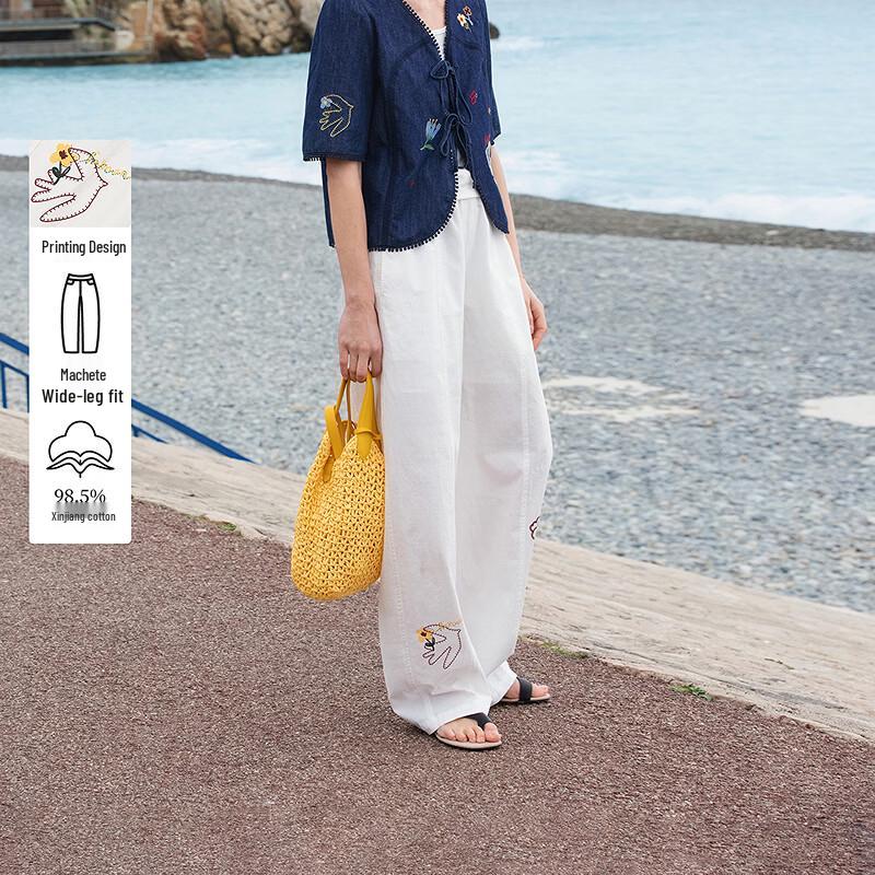 INMAN Casual Printed Wide-Leg Pants S