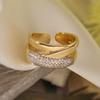 Two-Tone Geometric Open Cubic Zirconia Ring for Women, Adjustable Ins Fashion Jewelry, Minimalist Luxury Gift