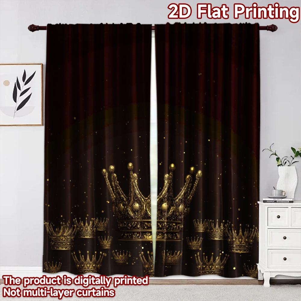 2D Flachdruck 2 Stück Vorhänge Goldene Krone Anordnung Digital Bedruckte Polyester Vorhänge Party Dekorationen Perfekt für