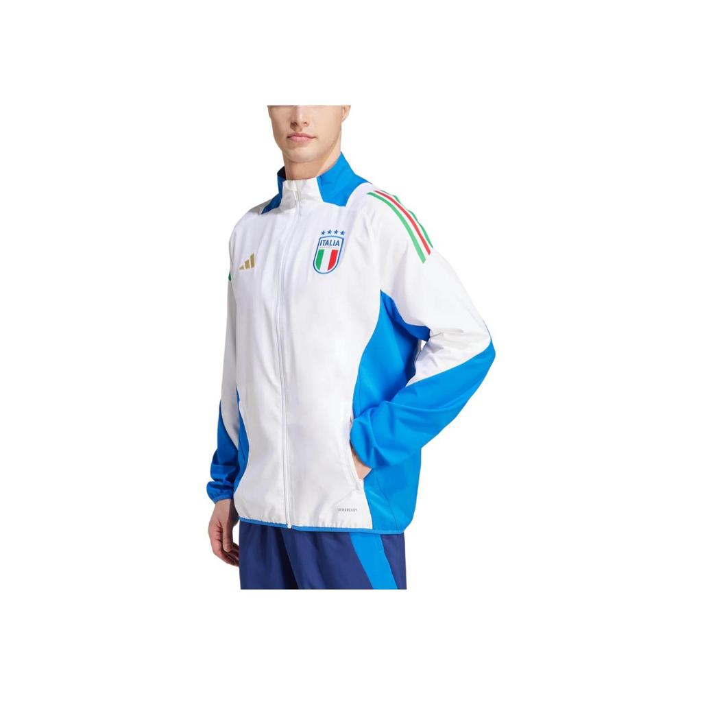 adidas Euro Cup Italy Team Zipper Comfort Stand Collar Football Shirt Unisex Tops White Blue IQ2183