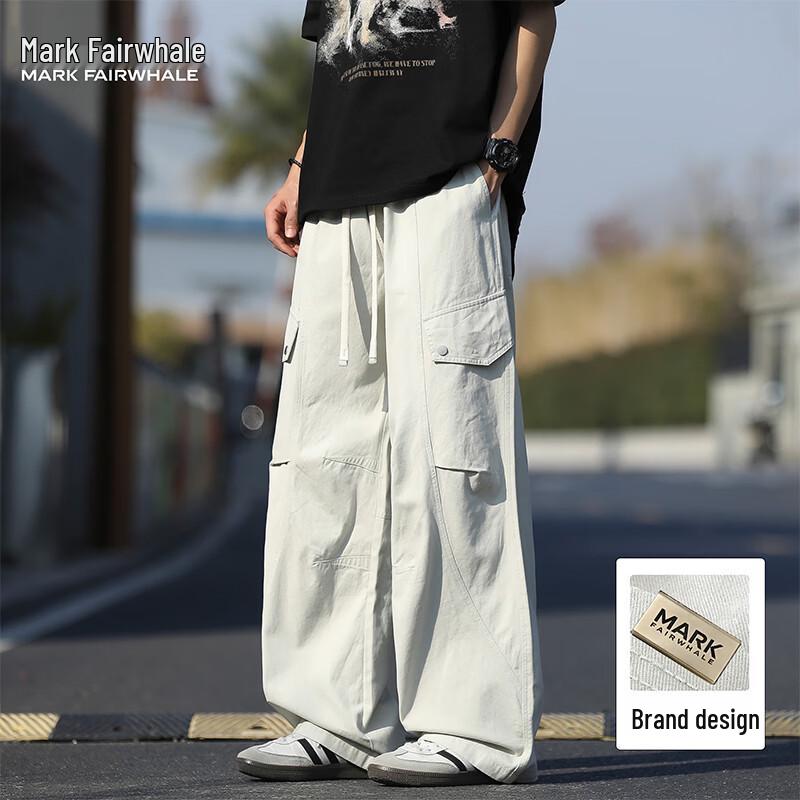 Mark Fairwhale Men s Summer Loose Fit Wide-Leg Cotton Cargo Pants M