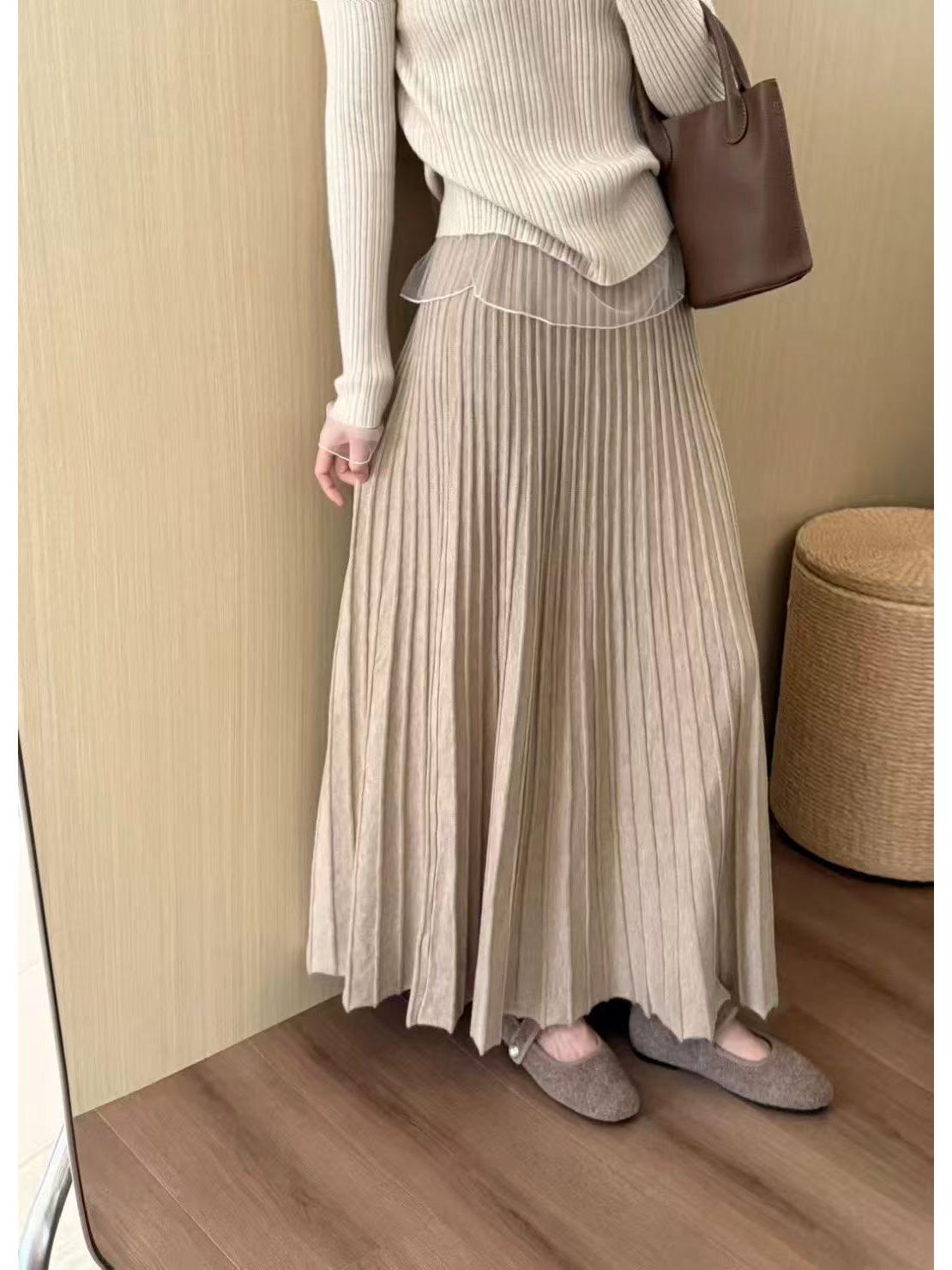 Autumn 2026 High-Waisted Slimming Cashmere A-Line Skirt - Korean Style, Versatile & Elegant One Size хаки