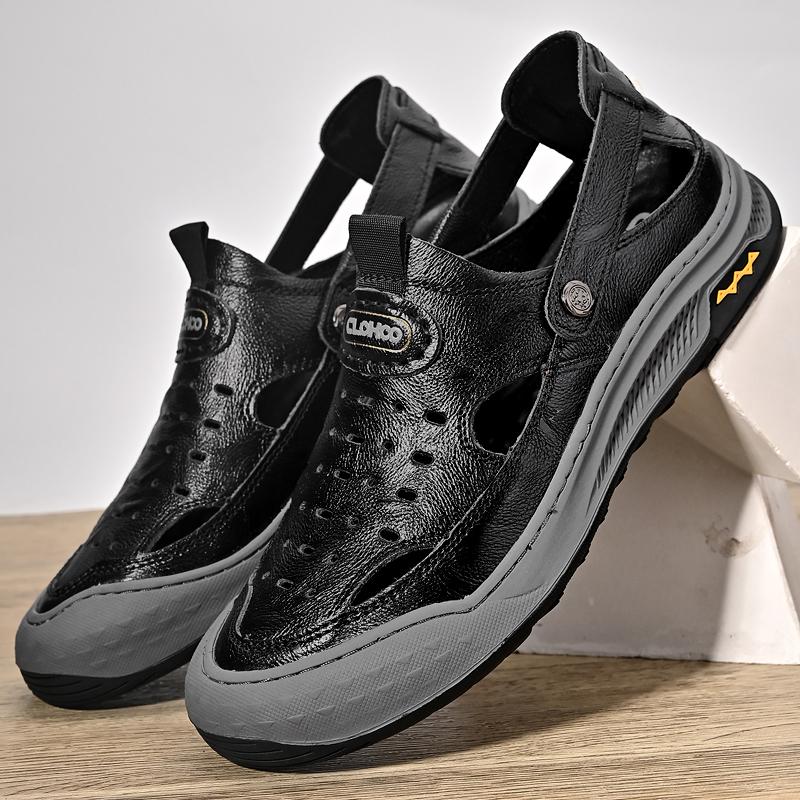

Fashion 2025 Outdoor Brand Comfortable Thick Soled Men s Sewn Beach Shoes Summer Fashion New Men s Breathable Anti Slip Toe Sandals 38 чёрный