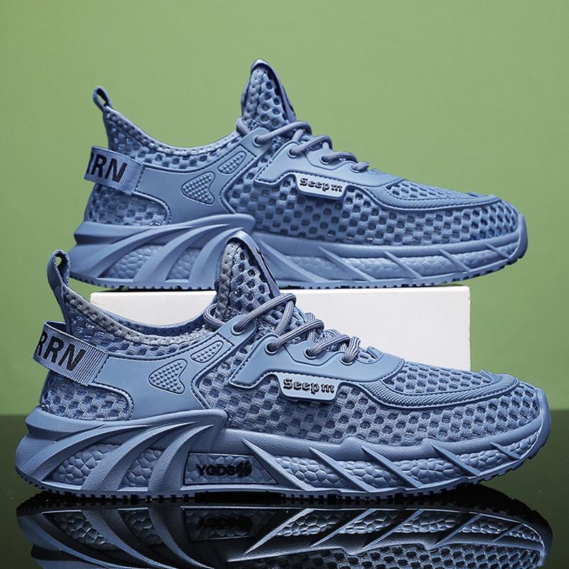 

Сетчатые мужские туфли летние дышащие сетчатые повседневные универсальные повседневные на толстой подошве однотонные спортивные новые мужские модные туфли 44