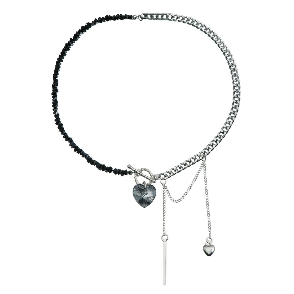 Trendy Heart Beaded Tassel Pendant Necklace For Women Boho Crystal Class Clavicle Chain Cool Y2K Choker Exquisite Jewelry Gift
