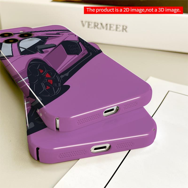 2DFlat Pink Sports Car Design All inclusive film hard iPhone case, compatible with iPhone 18 Pro Max 17 16 15 14 13 12 11