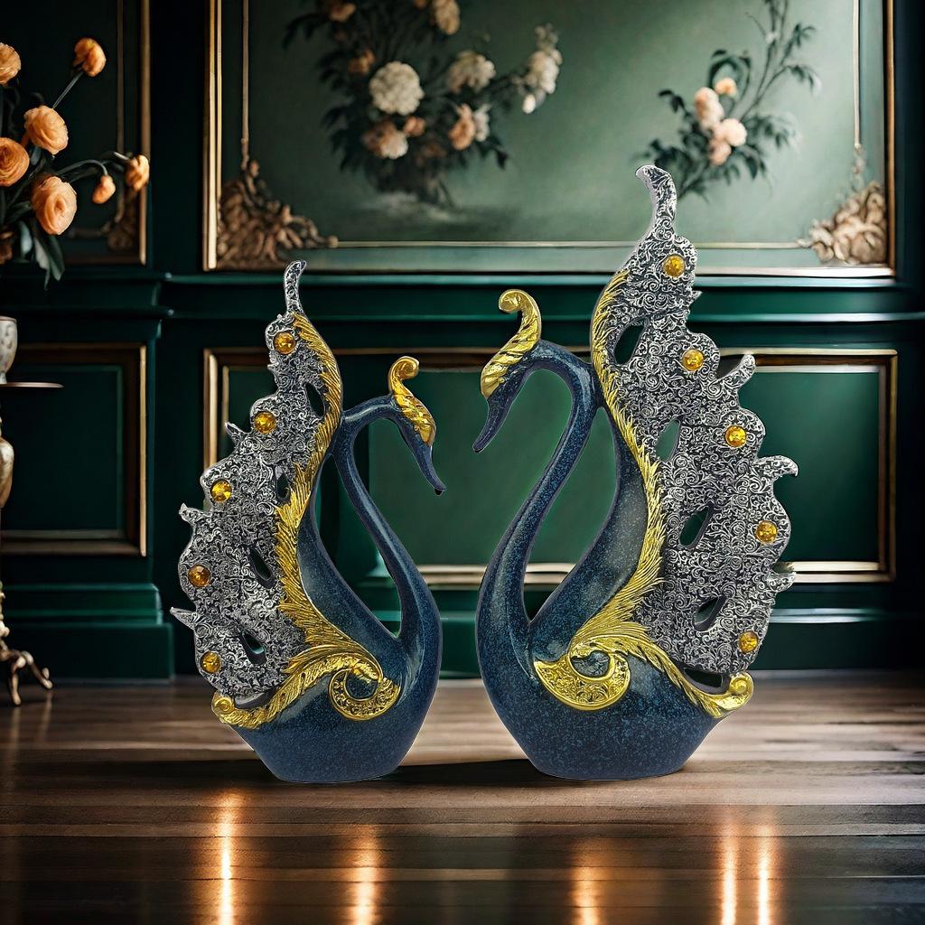 European Style Decorative Couple Swan Ornaments for Living Room, Bedroom, Office, and Entryway