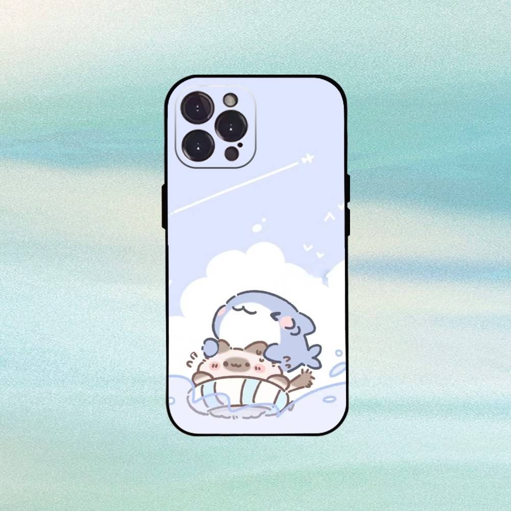 Cartoon Cute Shark Phone Case For iPhone17,16,15,14,13,12Plus,Pro Max,XS,5G Soft Silicone Black Cover