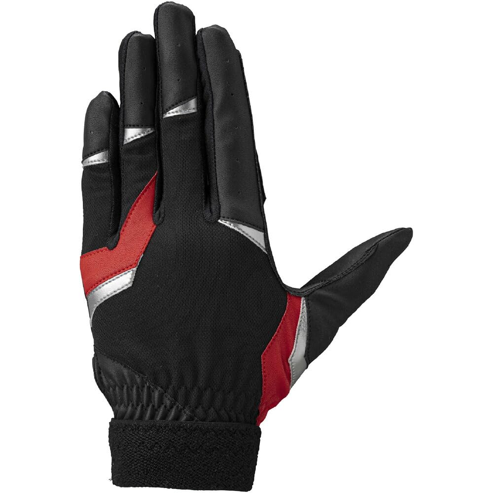 Mizuno Defensive Gloves JM Baseball/Softball Jr. Left-Handed, 1EJEY330, Size, Black/Red/Silver