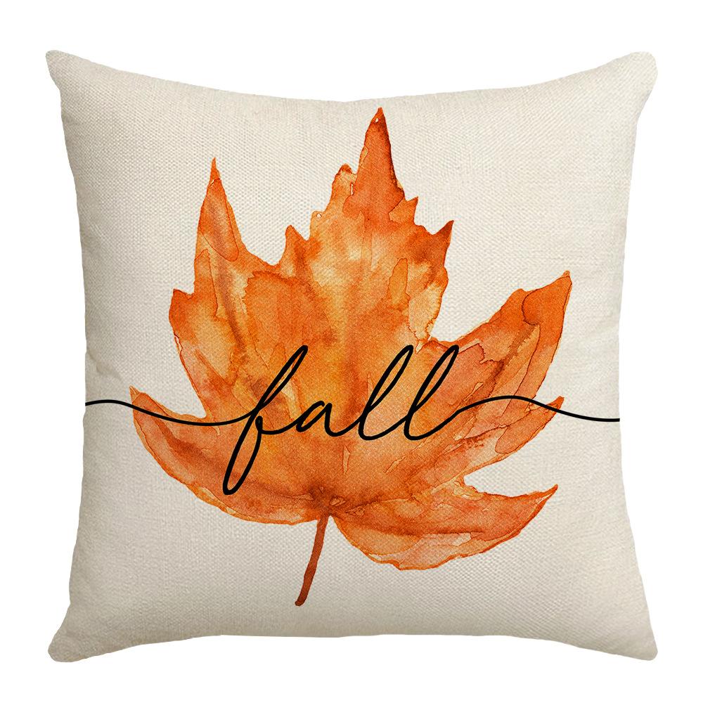 New Autumn Pumpkin Maple Leaf Orange Linen Printed Pillow Thanksgiving Home Sofa Pillow Cover