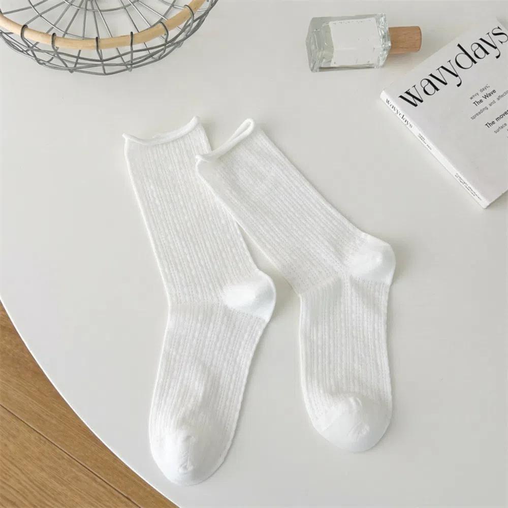 Candy Color Summer Socks Hollow Out Roll Edge Socks Sweet Long Socks  Women