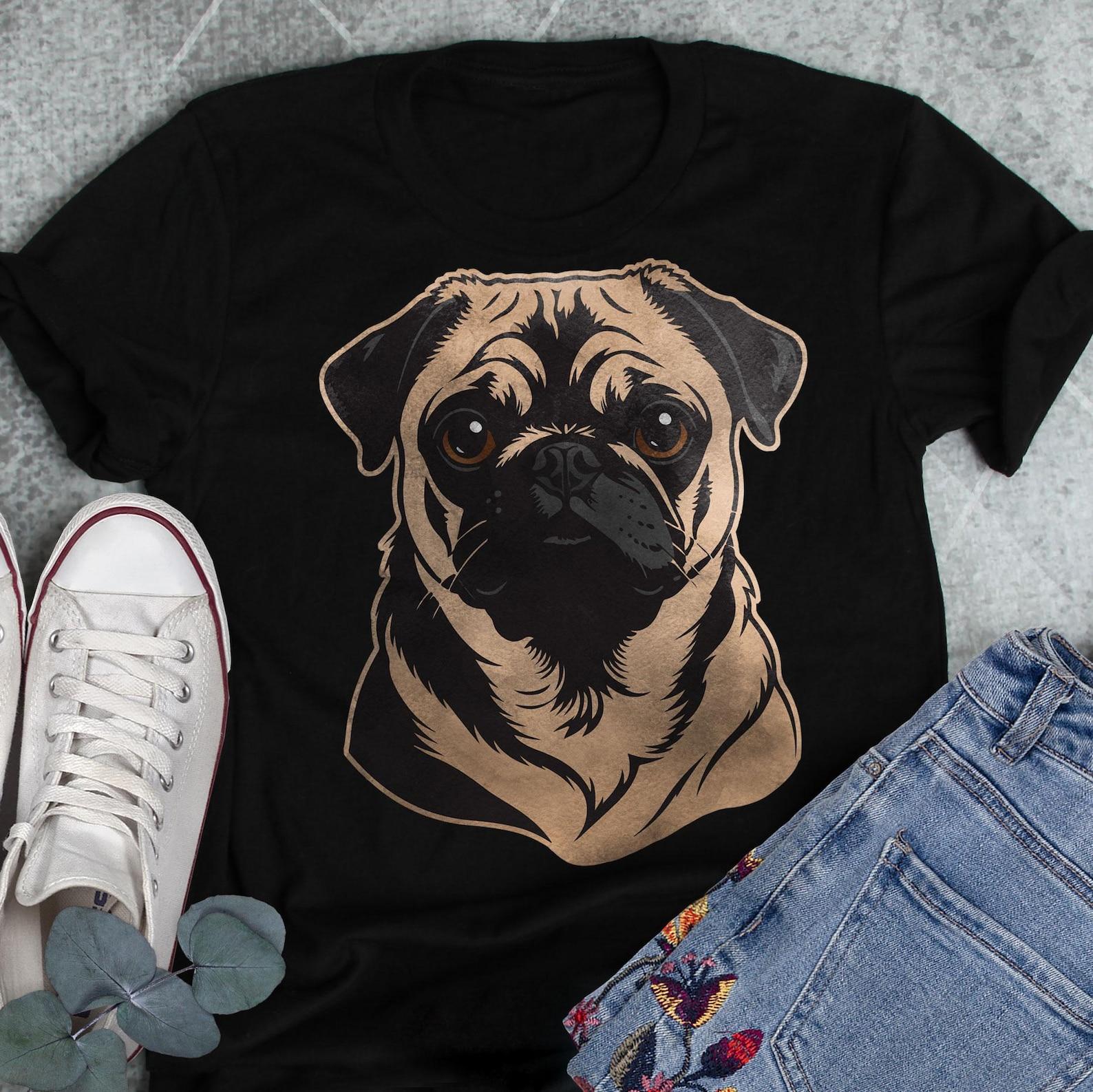 Pug Shirt, , , Cute Fawn Pug T-shirt, Dog Lover Gift, Pet Tee, Pug Mom, Pug Dad, Beautiful Head Portrait 150