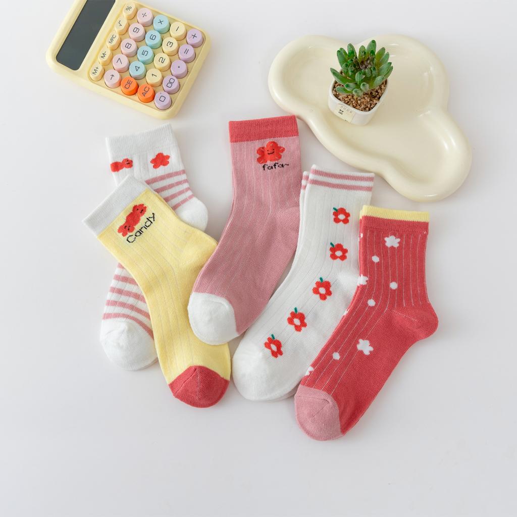 Xiaomi 5/10/15-pack of adorable floral print mid-calf socks, soft and breathable lounge socks, sweet striped heart pattern.