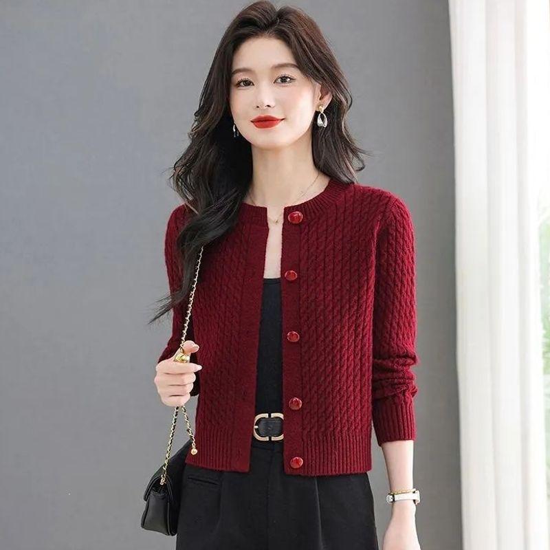 Damen Trendy Rundhals Langarm Strick Cardigan Pullover - Locker & Schlankmachend Petite Oberbekleidung