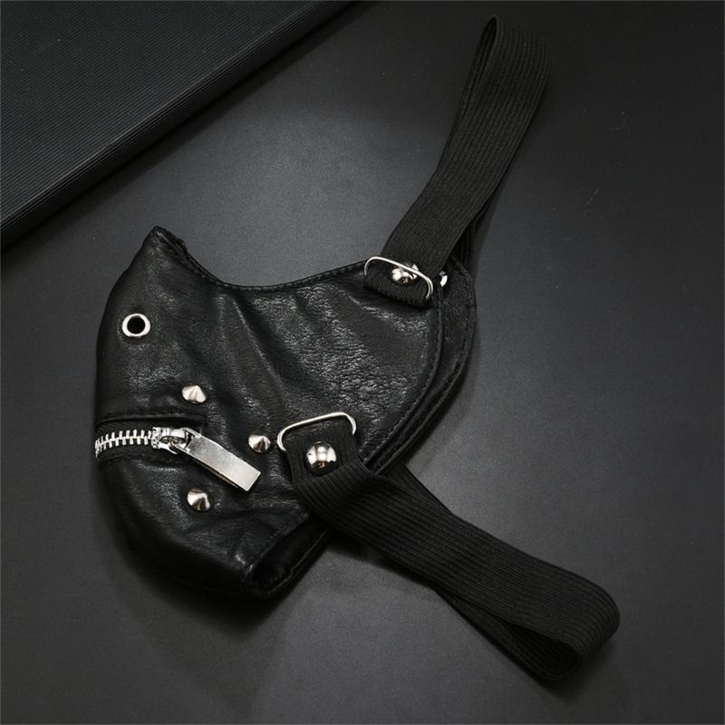 Maschera Sportiva Antipolvere Maschera in Pelle Borchiata, Maschera Punk Biker Motociclista Rock Mezza Faccia Costumi Cosplay di Halloween