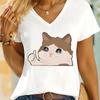 Cry Cat Meme Kawaii Cartoon Tshirt Women Vneck Funny Animals Design Girls Clothing Crying Cat Print Fashion Casual Tshirts