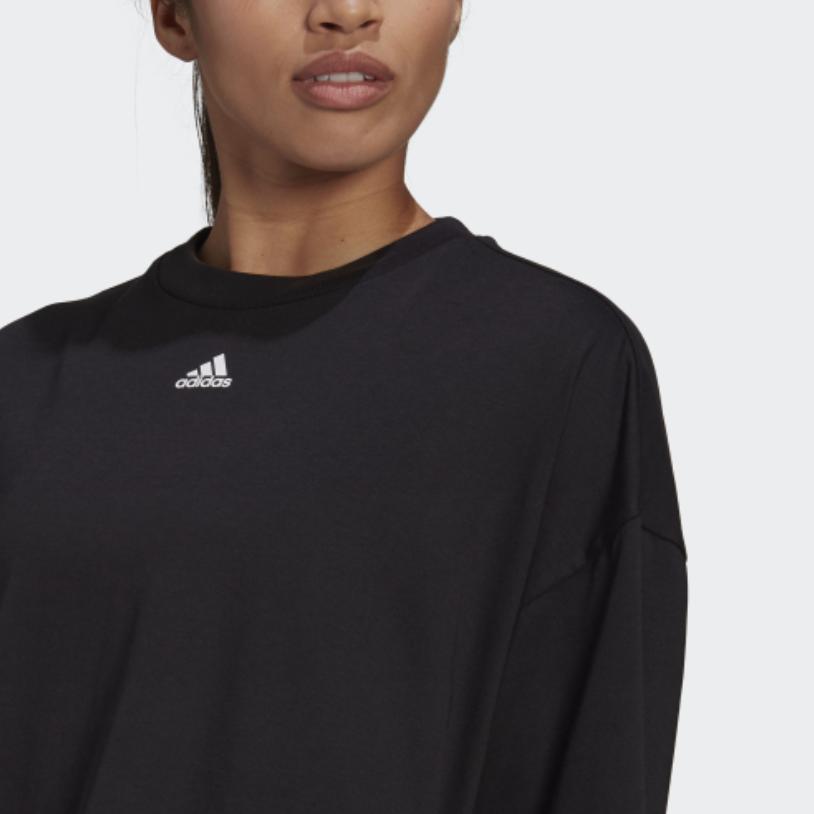Adidas Oversized Tee With Training Striped Print Side Slits Round Neck Short Sleeve Drop Shoulder T-Shirt Women Tops Black H47488