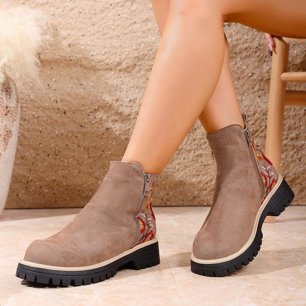 Autumn new European and American side zipper embroidered Martin boots list