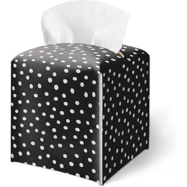 Pink Bow Stripes Tissue Box Cover, Cute Preppy Leather Tissue Box-Waterproof, Aesthetic Home Decor for Desktop Living Room Vanity Office, Gift Idea