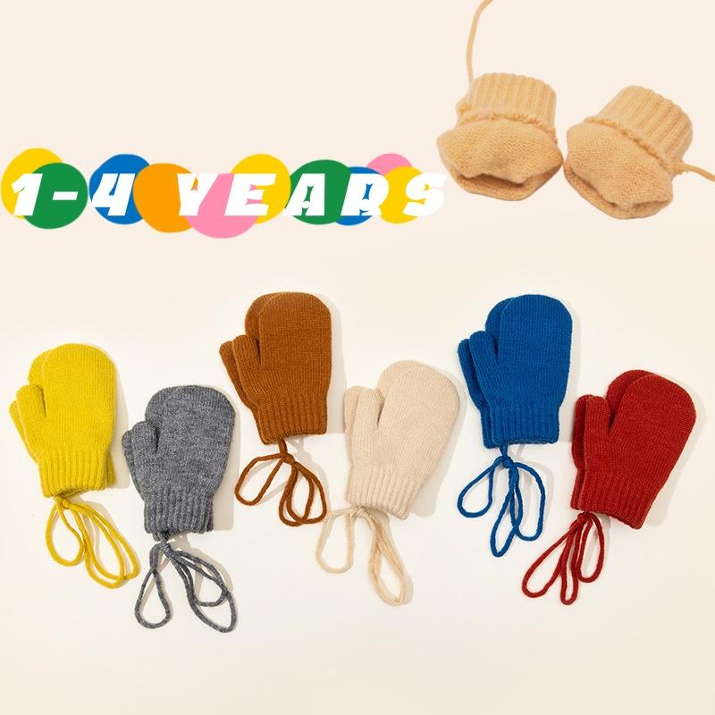 Baby Winter Gloves Candy Color Halter Kids Mittens for Children Girls Boys Accessories Warm Knitted Kids Gloves 1-4Y