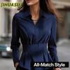 Women's Fashion Casual POLO Neck Long Sleeve Blouses & Shirts