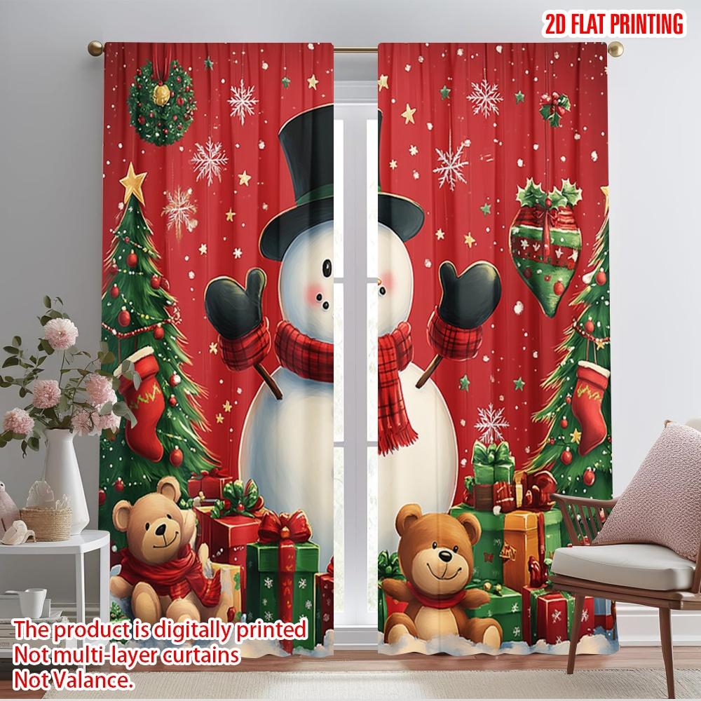 

2 шт., 2D печать на ткани для штор, милый снеговик, рождественские подарки_c (3) Прочный полиэстер (без удилища) Праздничное предложение для 52.50×116.00 CM 2pcs