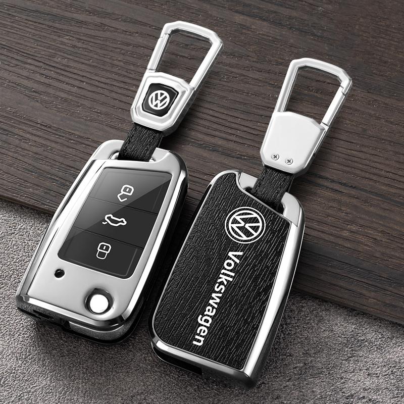 Für VOLKSWAGEN Zinklegierung+Leder Auto Fernbedienung Schlüsselhülle Abdeckung Schutzschale Für VW Volkswagen Polo Golf 7 MK7 Tiguan MK2 Accesso