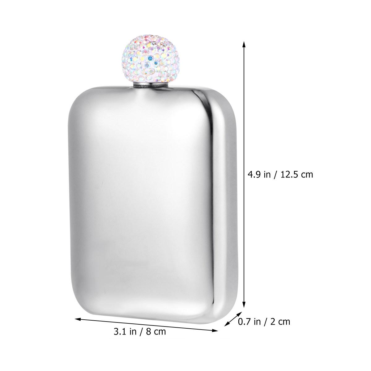 

Mini Stainless Steel Wine Pot Portable Rhinestone Rose Gold Small Flagon Travel Bottle Lightweight Gift for Women серебряный