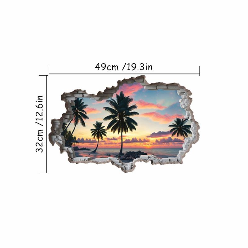 Sunshine Sea View Mural For Home Decoration Aesthetic Rooms Wall Hole Art Blue Water Beach Coconut Trees Vinyl Poster Stickers