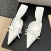 Eilyken Spring Summer Silk Butterfly-knot Women's Slippers Sandals Pointed Toe High Heel Pumps Ladies Stripper Mules Shoe