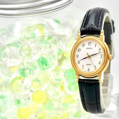 Used [Beautiful/New Battery] SEIKO SPIRIT Ladies Watch Gold Oval 1F21-5B50 440278 New Belt