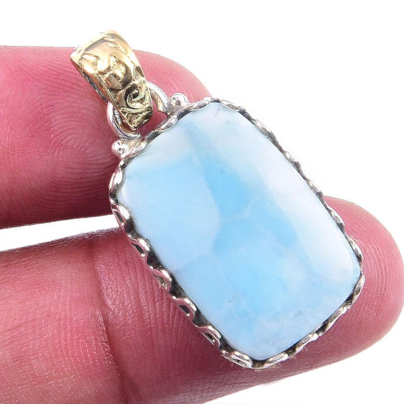 

Natural Republic Larimar Gemstone 925 Solid Sterling Silver Pendant 1.25 A9Y43