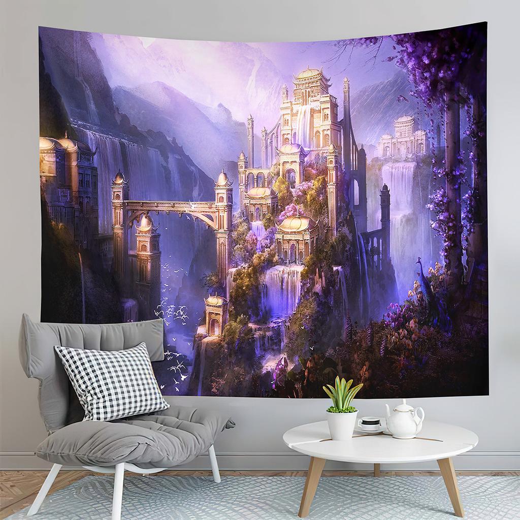 Fantasy Castle Tapestry River Forest Tapestry Fairy Tale World Tapestry Home Living Room Dorm Bedroom Aesthetics Tapestries