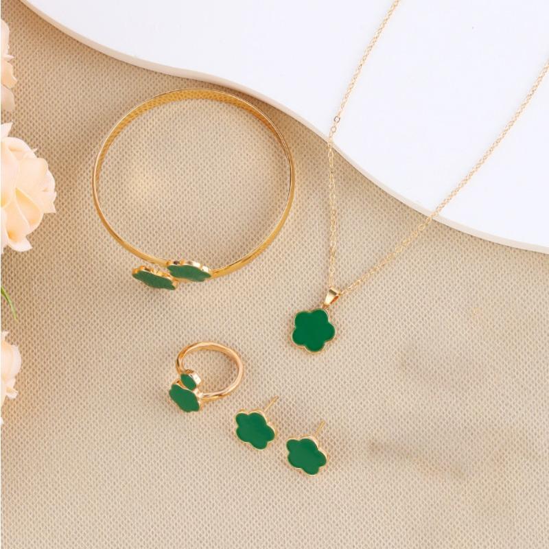 Korean Version Five-leaf Flower Lucky Stud Earrings Necklace Bracelet Bracelet Ring Set Five-petal Flower