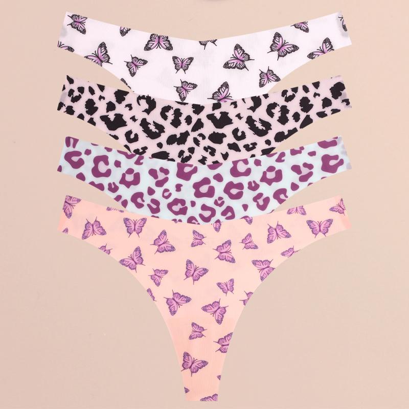 

4 шт. ультратонкое бесшовное нижнее белье женские трусики сексуальные стринги с графическим принтом женские эластичные леопардовые стринги комфортное нижнее белье L&4pcs