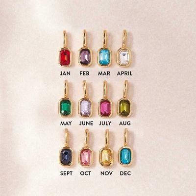 Titanium Steel Color 12 Birthstone Pendant Diy Accessories Necklace Female Twelve Birthstone Square Color Zircon Pendant