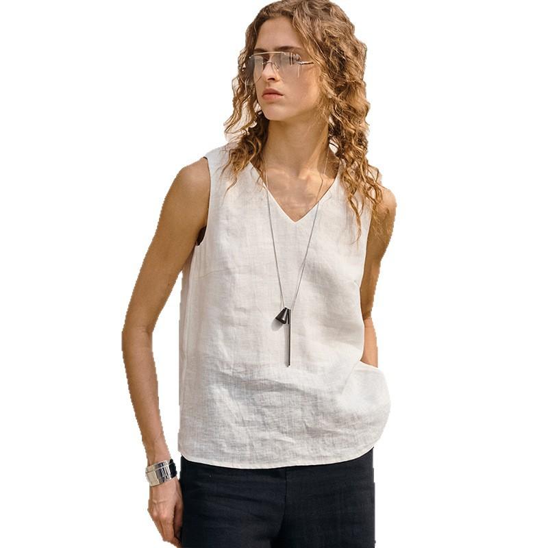 Old Money Style Linen Vest V-neck Shirt Women, Summer Versatile Commuting Cool Sleeveless Top