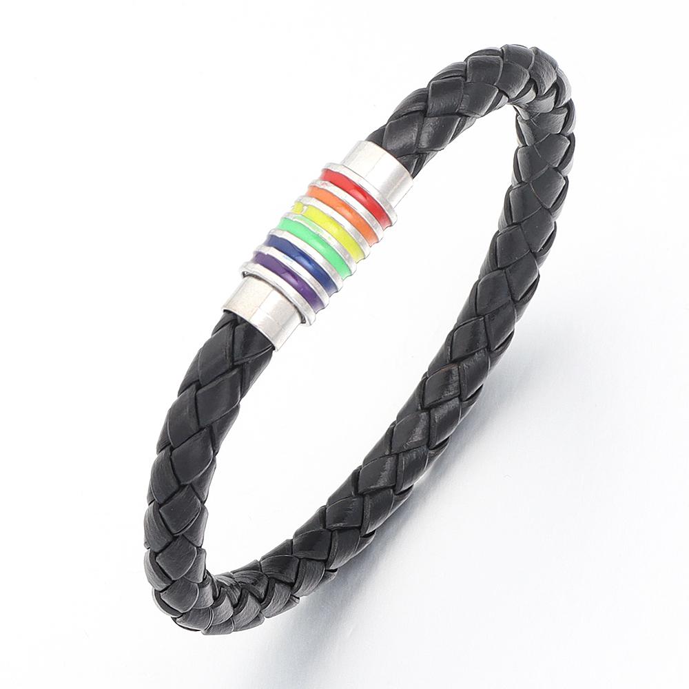 

1 Pc Leather Cord Bracelets Color Magnetic Buckle Bracelet for Men Women Jewelry DIY Simple Charms Bangle Valentine s Gift 19cm чорний