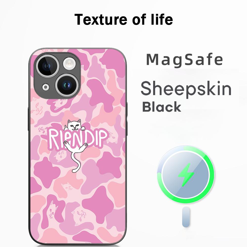 Fashion hip hop middle finger cats ins Phone Case For iPhone 16 15 14 13 12 11 Plus Pro Max  High-end Luxury Magsafe Sheepskin