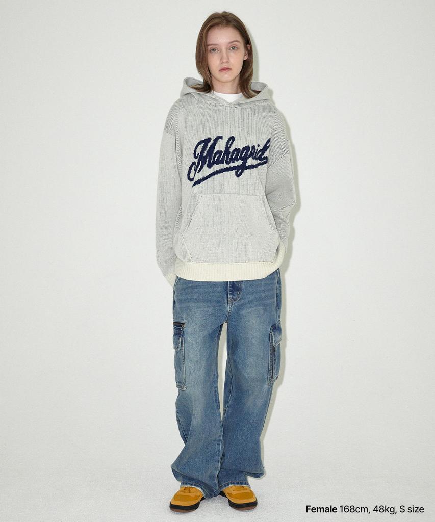 MAHAGRID Script Logo Knit Hoodie Ivory(Mg2Efmk640A)